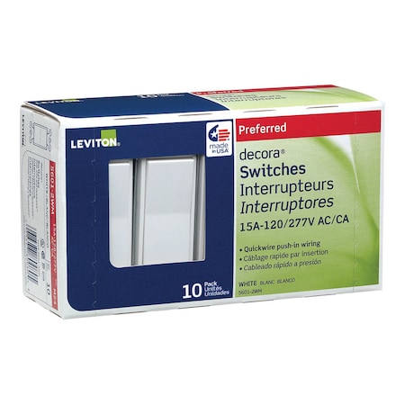 Eaton Wiring Devices Leviton Decora 15 amps Single Pole Rocker Switch White 10 pk 05601-2WM